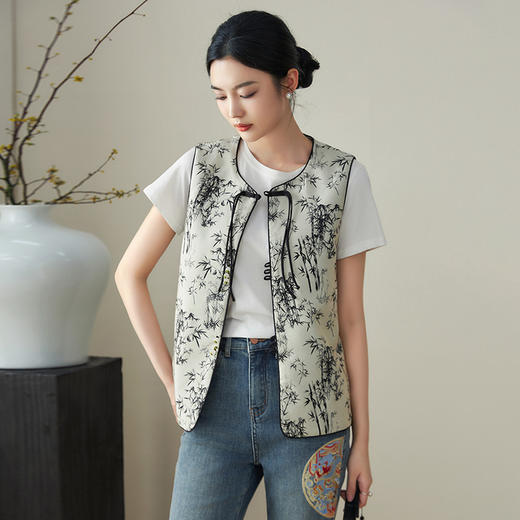 新中式禅意风，竹叶提花盘扣马甲外套WLZD-2411307 商品图0