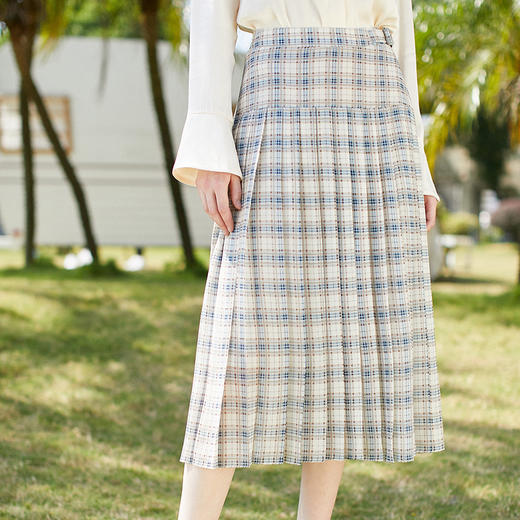 欧芮儿2023年春装新款高腰格子半身裙百搭显瘦百褶A字半裙甜美 商品图4