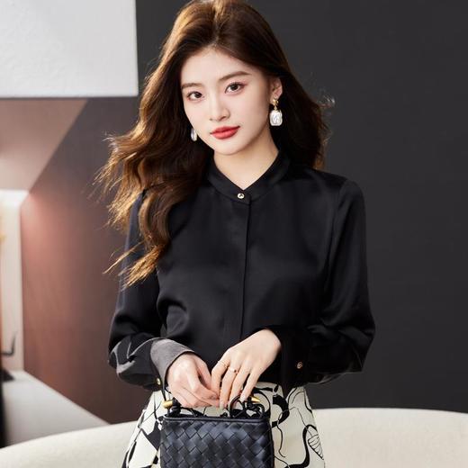 红色雪纺衫女上衣2024春装新款立领洋气小衫长袖女衬衣1782 商品图1