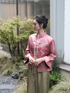 微瑕秒杀 |盛唐婧 |真丝库缎龙纹外套-粉色[特价品](特殊商品不退不换)