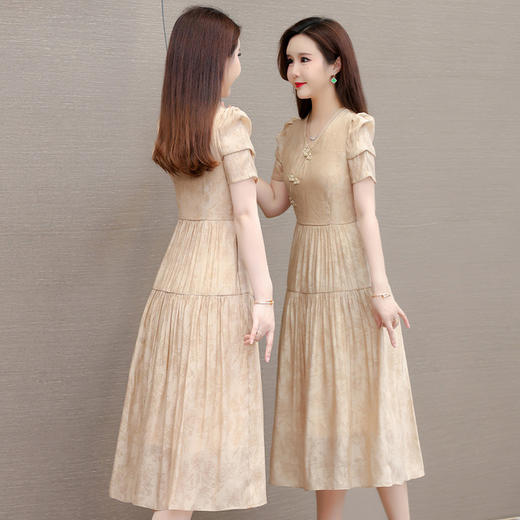 复古改良中式连衣裙夏季短袖高腰裙时尚气质印花中长款A字裙 商品图2