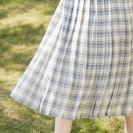 欧芮儿2023年春装新款高腰格子半身裙百搭显瘦百褶A字半裙甜美 商品图3