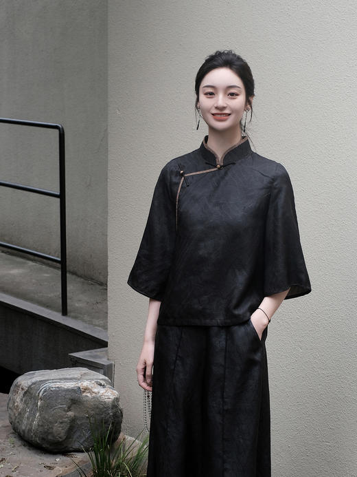 盛唐婧 |原色香云纱绞罗阔腿裤 商品图3