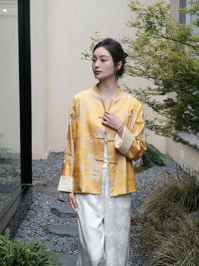 盛唐婧 |真丝缎提花折枝牡丹外套-明黄