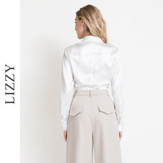 LIZZY 早秋时尚摩登翻领垫肩暗纹修身气质长袖衬衫7983 商品图2