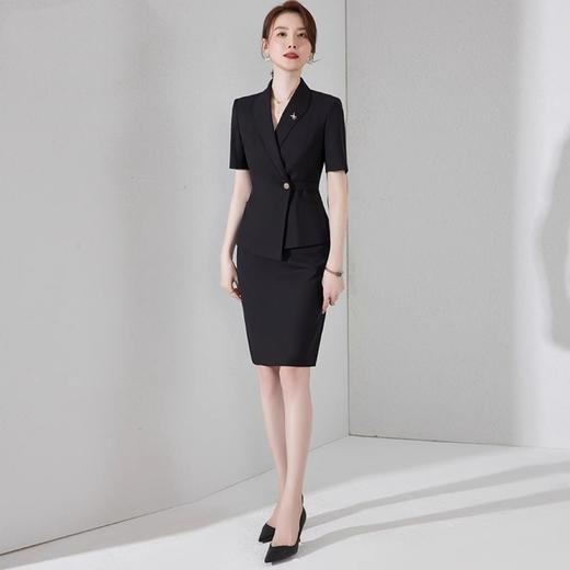 IWY/职业短袖西装套装女夏薄款气质女神范前台接待工作服黑色正装套裙23CPS273 商品图1