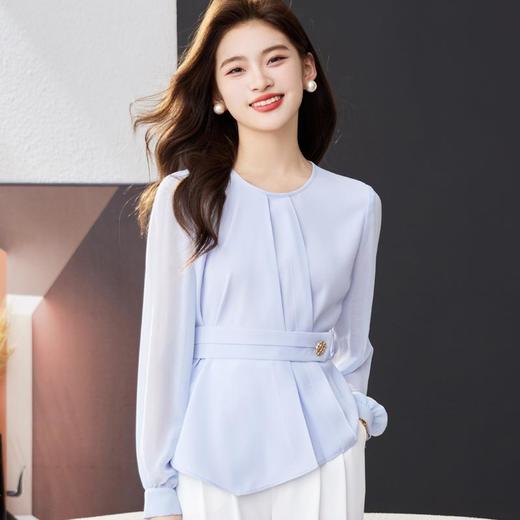 雪纺衫女上衣2024春装新款收腰显瘦洋气小衫长袖女衬衣1769 商品图1