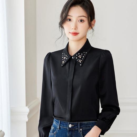 钉钻白色女衬衣2024春装新款职业洋气小衫长袖雪纺衫0590 商品图2