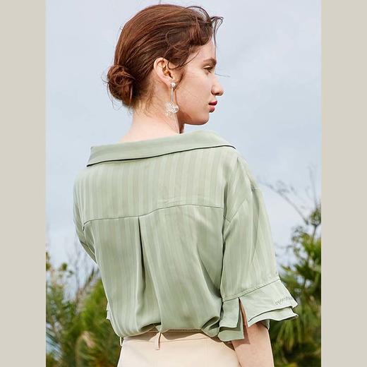 OLrain法式高级穿搭条纹雪纺衫女夏季2022年新款设计感荷叶袖衬衣 商品图2