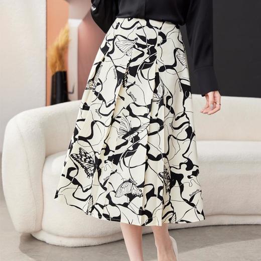 印花雪纺半身裙女2024春装新款中长裙气质职业A字裙1776 商品图1