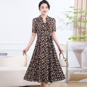 QYM DQ4927-L显瘦修身时尚碎花大摆裙V领休闲雪纺连衣裙