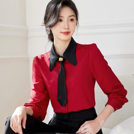 飘带雪纺衫女上衣2024春装新款职业洋气小衫长袖女衬衣0596 商品图0