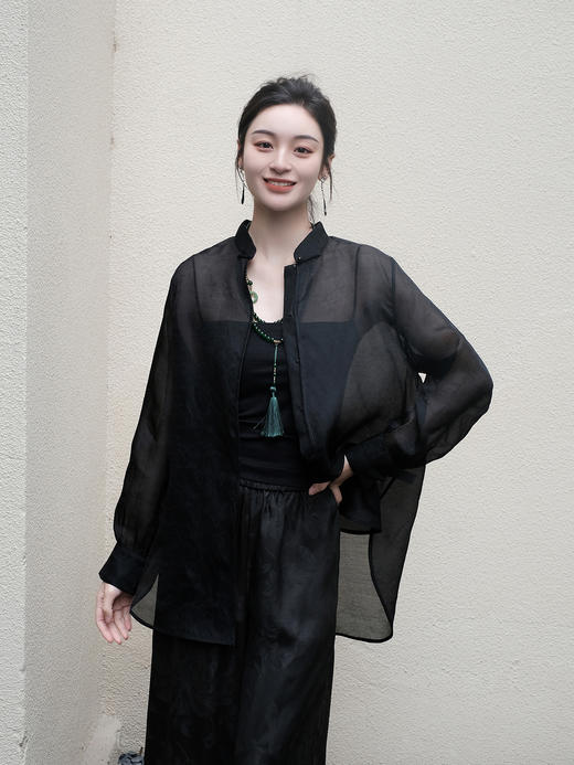 盛唐婧 |手工扎染真丝绡上衣-黑色 商品图0