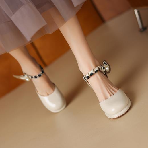 阿么手工女鞋气质丝带真皮凉鞋百搭2024新款法式小众高跟鞋7.5CM 商品图2