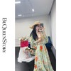 余潇潇【绿野繁花】100桑蚕丝提花面料复古优雅气质V领收腰连衣裙 商品缩略图4