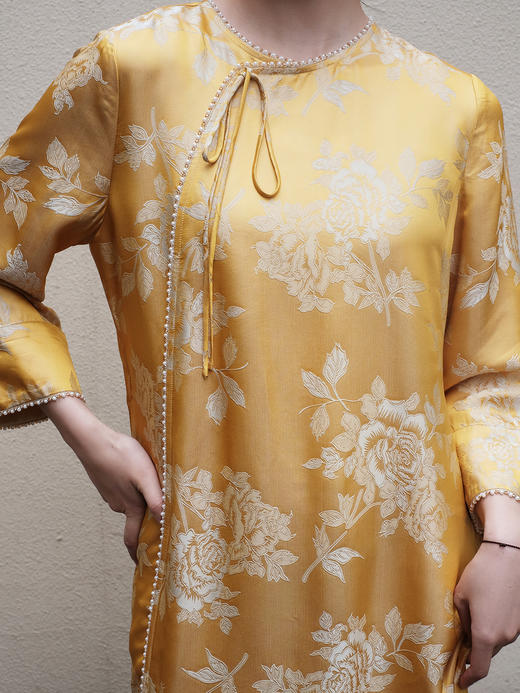 盛唐婧 |一路辉煌真丝缎提花钉珠连衣裙 商品图1