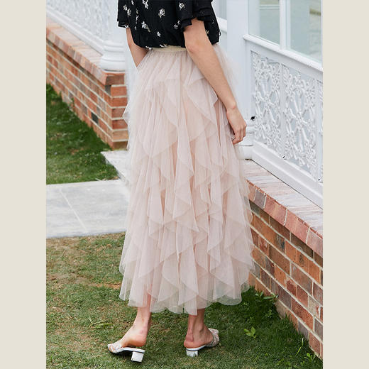 OLrain法式网纱半身裙女夏季2022年新款收腰荷叶边纯色女神蛋糕裙 商品图2