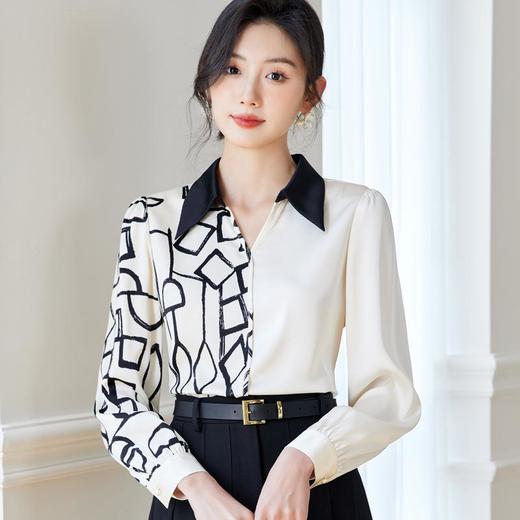 印花雪纺衫女上衣2024春装新款大码洋气小衫长袖女衬衣0599 商品图2