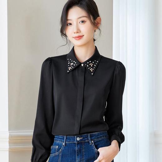 钉钻白色女衬衣2024春装新款职业洋气小衫长袖雪纺衫0590 商品图3