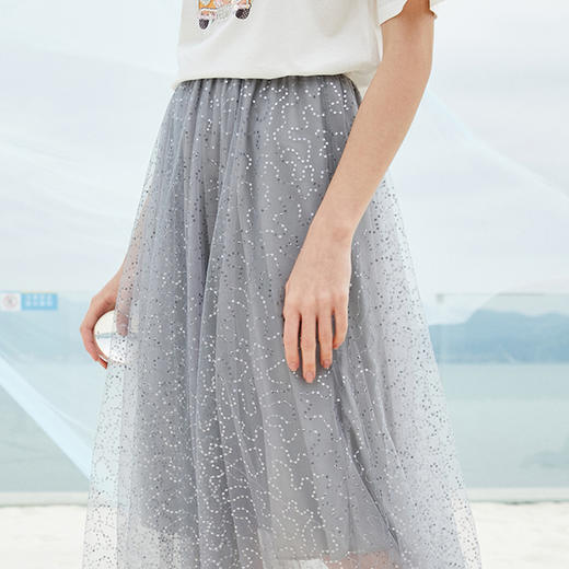 欧芮儿夏装2021新款女装亮片网纱半身裙中长款女高腰a字女裙子 商品图2