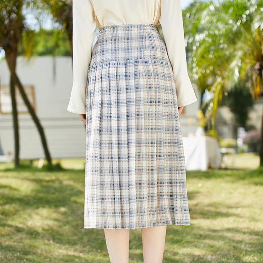 欧芮儿2023年春装新款高腰格子半身裙百搭显瘦百褶A字半裙甜美 商品图2