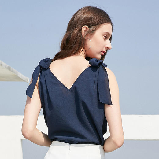 OLrain法式高级穿搭蓝色雪纺衫女夏季2022新款宽松系带设计感上衣 商品图1