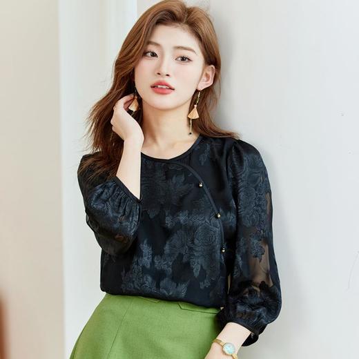 国风款圆领雪纺衫2024春装新款七分袖小衫刺绣女衬衣1820 商品图1