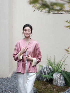 盛唐婧 |真丝缎提花折枝牡丹外套-粉色