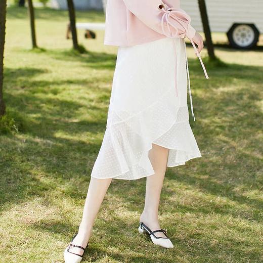 欧芮儿2019春装新款白色网纱拼接半身裙不规则下班鱼尾裙半裙 商品图2