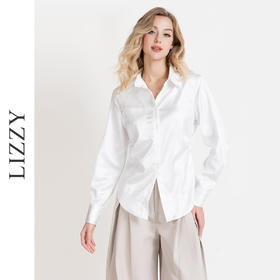 LIZZY 早秋时尚摩登翻领垫肩暗纹修身气质长袖衬衫7983
