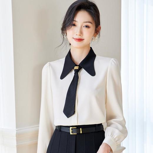 飘带雪纺衫女上衣2024春装新款职业洋气小衫长袖女衬衣0596 商品图2