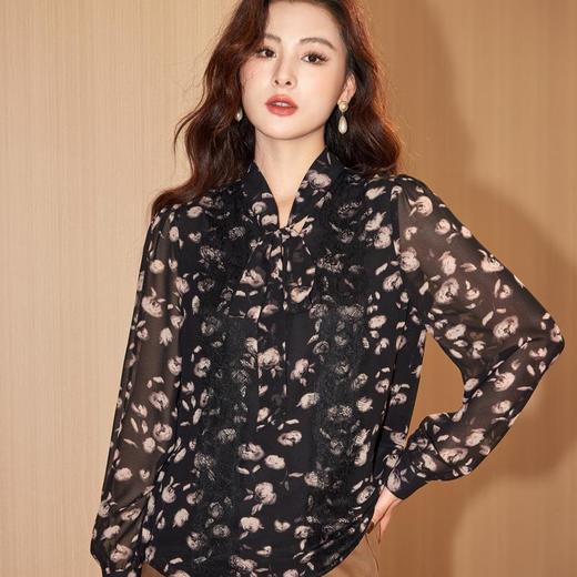 碎花雪纺衫女上衣2024春装新款时尚洋气小衫长袖女衬衣8902 商品图2