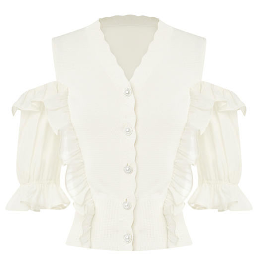 温柔浪漫氛围感露肩拼接套头针织秋季修身上衣女MS88SW530A20 商品图4