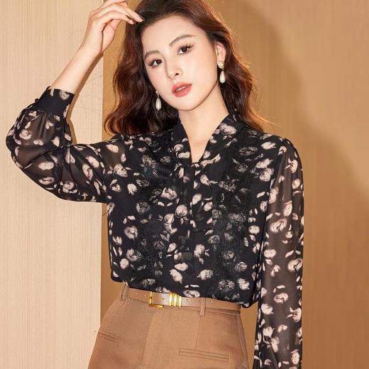 碎花雪纺衫女上衣2024春装新款时尚洋气小衫长袖女衬衣8902 商品图4