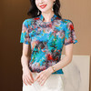中式国风，网纱立领印花拼接盘扣上衣KQL-520N9986 商品缩略图1