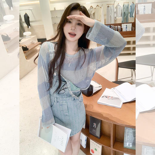 <曾小咸推荐> 【蓝调时光】蓝条纹罩衫+背带裙 商品图2