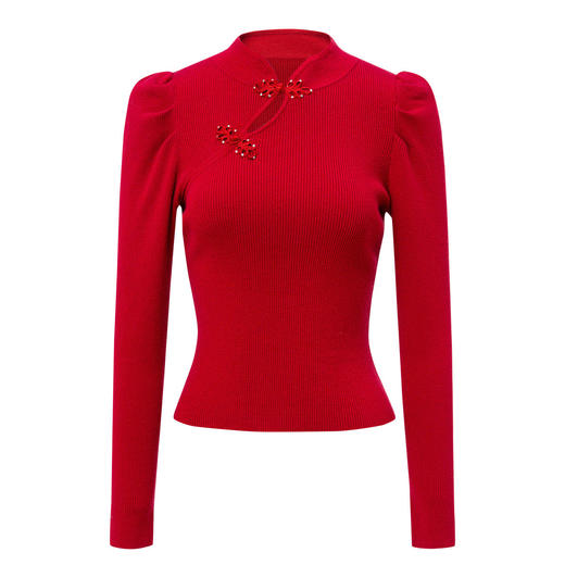 国风新中式复古套头针织毛衫23秋冬新款修身盘扣领上衣女MS88SW527R50 商品图2