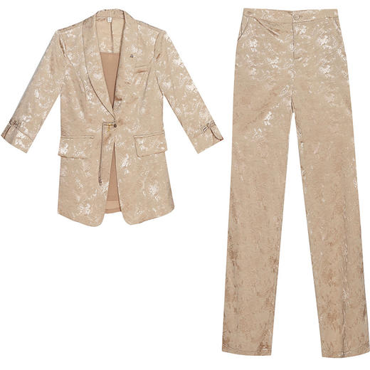 QYMYM-A1815-Y时尚气质三件套2024年新款印花西装外套小衫小脚哈伦裤套装 商品图4