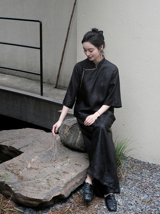 盛唐婧 |原色香云纱绞罗直襟上衣 商品图5