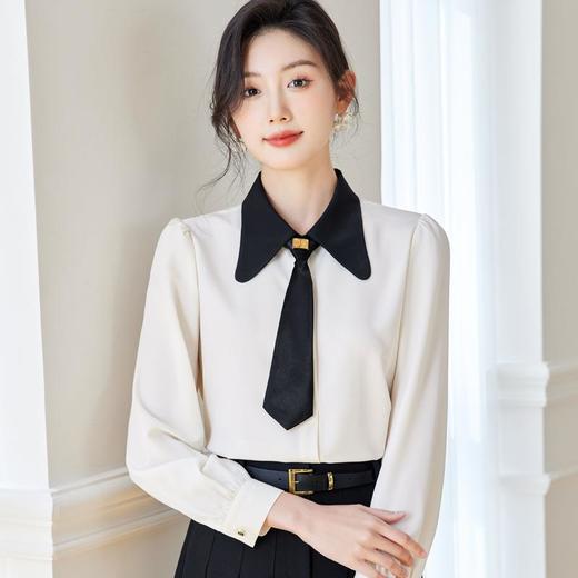 飘带雪纺衫女上衣2024春装新款职业洋气小衫长袖女衬衣0596 商品图3