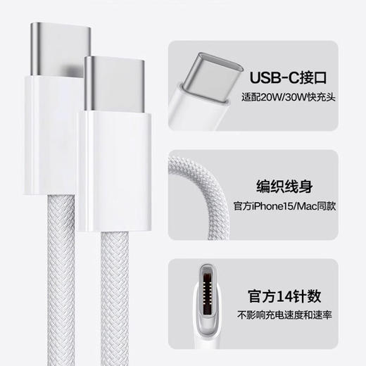 PD30W新款苹果快充数据线1米快充编织充电线双C【盒装】 商品图1