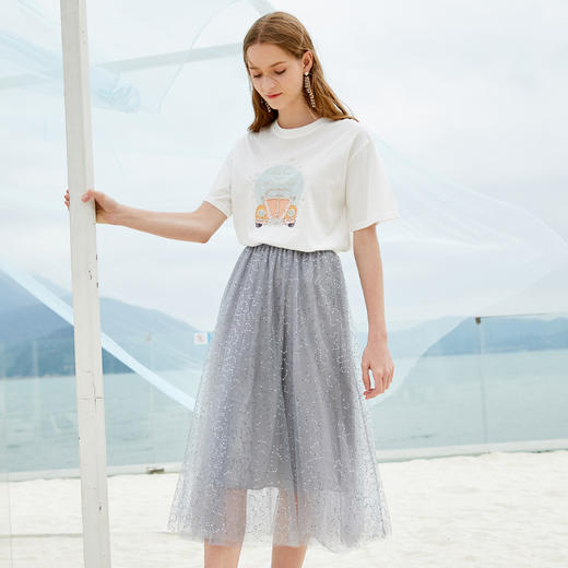 欧芮儿夏装2021新款女装亮片网纱半身裙中长款女高腰a字女裙子 商品图1