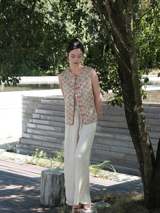 盛唐婧 |真丝宋锦钱币纹对襟马甲 商品图7