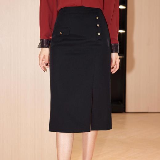 开叉半身裙女2024春装新款三粒扣高腰显瘦一步裙直筒裙6502 商品图4