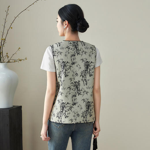 新中式禅意风，竹叶提花盘扣马甲外套WLZD-2411307 商品图1