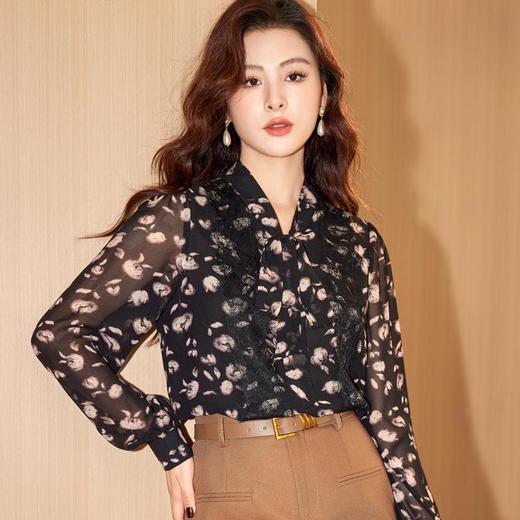 碎花雪纺衫女上衣2024春装新款时尚洋气小衫长袖女衬衣8902 商品图1