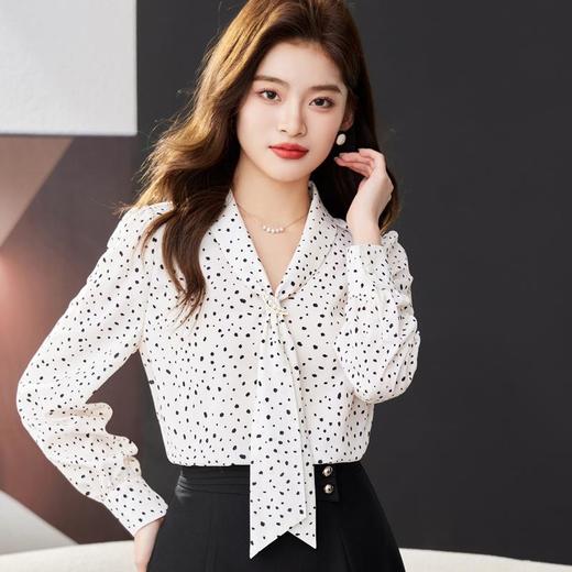 V领飘带碎花雪纺衫2024春装新款职业小衫长袖女衬衣1793 商品图2