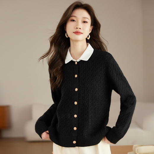 CC-J485衬衫领麻花开衫毛衣外套女短款春秋2024新款春装洋气外搭针织上衣 商品图1