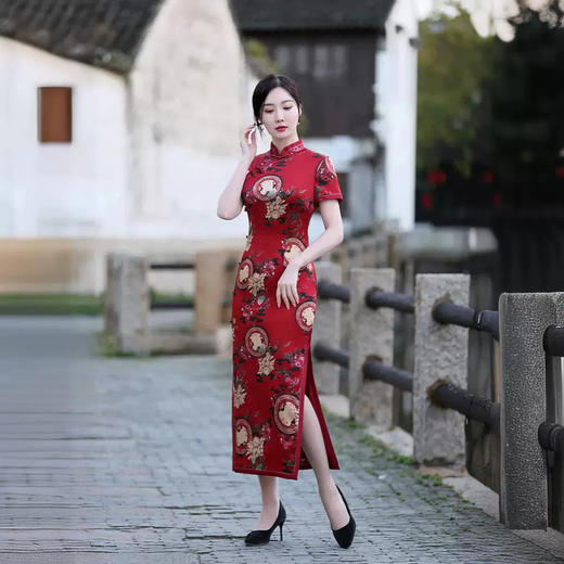 HQ151真丝旗袍夏季复古年轻文艺桑蚕丝气质连衣裙优雅修身 商品图3