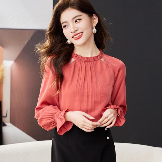 木耳边雪纺衫女2024春装新款职业洋气小衫长袖女衬衣1766 商品图0